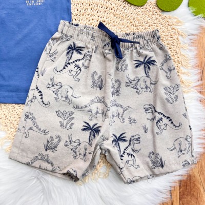 Conj. Camiseta T-Rex e Bermuda Dinossauros - Azul Jeans